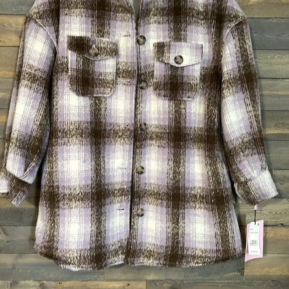 New Avec Les Fills Plaid Shirt Jacket Size Small in Brown/Lavender - Picture 6 of 16